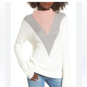 Color Block Mock Neck Sweater Cream Pink‎ Gray Women’s Size M